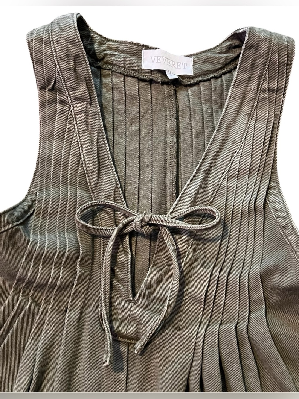 Vervet Olive Green Tie Front Romper Size Medium 100% Cotton - Picture 5 of 8